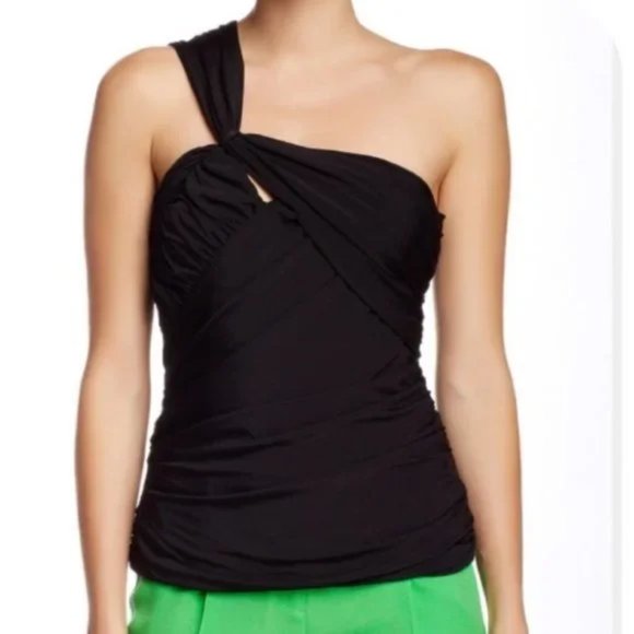 L.A.M.B by Gwen Stefani Black Ruched One Shoulder Retro Halter Top Size Medium - Picture 13 of 13